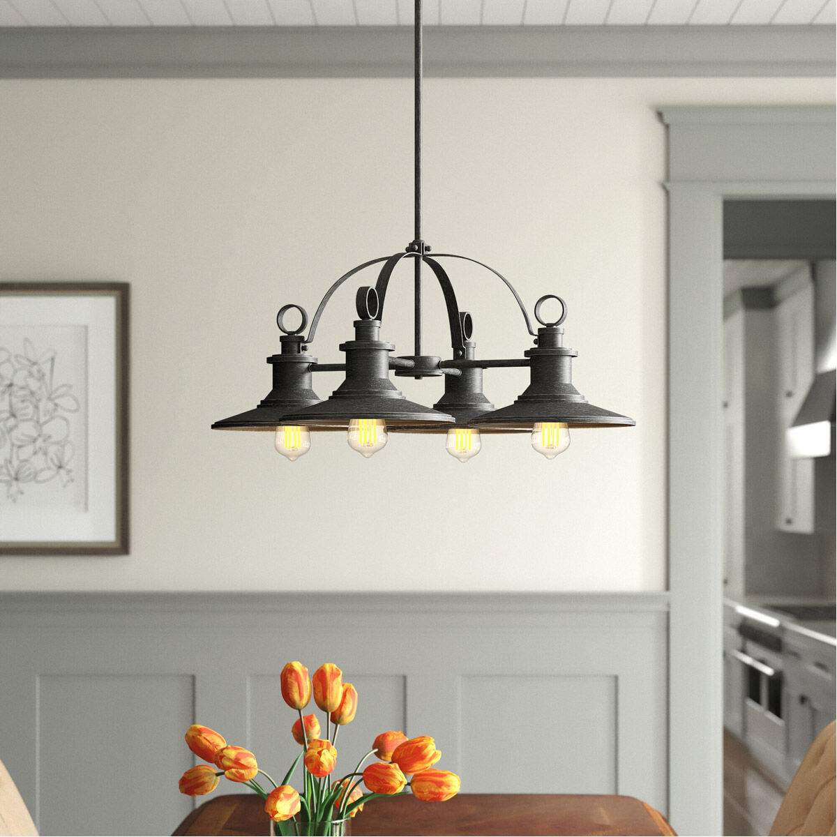 Aurora 4 Light 28 inch Weathered Pewter Chandelier Ceiling Light